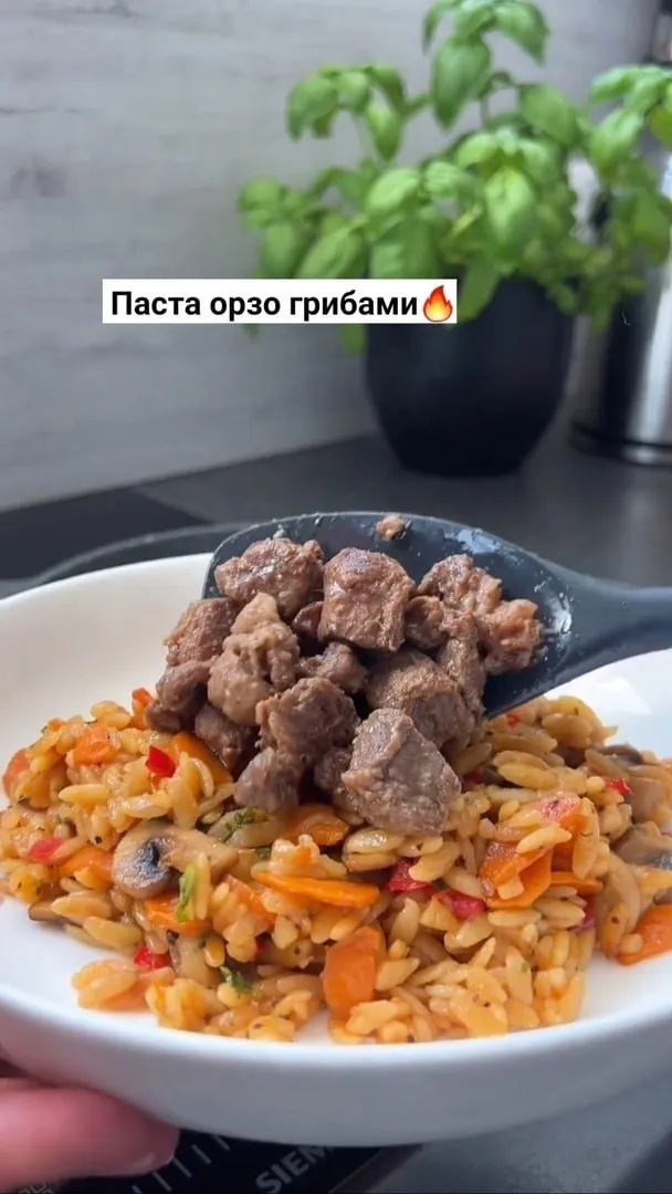 Паста орзо с грибами